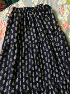 Navy Blue Printed Tiered Maxi Skirt
