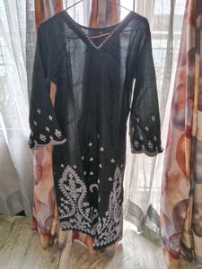 Elegant Black and White Embroidered Cord Set