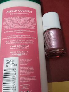 Body Lotion Biotique and nail Polish my glamm