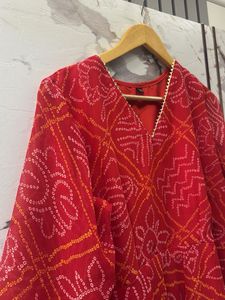 Vibrant Red Bandhani Print Kurta