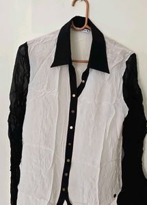 Chic Contrast Sheer Sleeve Top