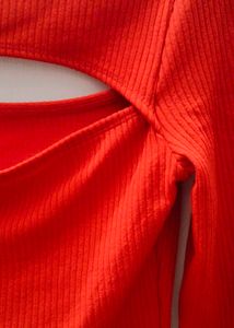 Red Cutout Long Sleeve Top