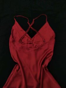 Elegant Wine Red Satin Slip Dress