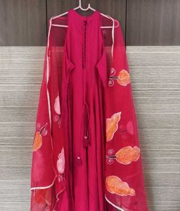 Rani Hand Painted Dupatta Suit Set