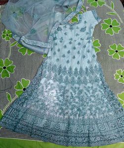 Elegant Blue Embroidered Anarkali Suit Set