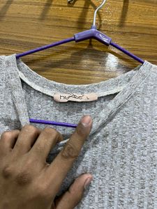Grey Ribbed High Neck Tunic