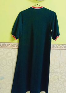 Black Long One Piece Dress With Red Strip On Neck