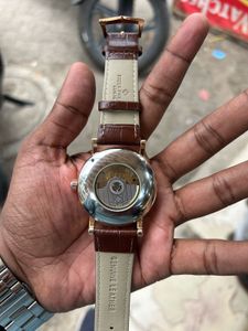 Elegant Brown Leather Strap Skeleton Watch