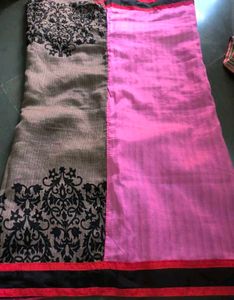 Pink Saree with Border 🩶🩷