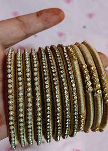 Gold &amp; Pearl Bangles - Set of 10
