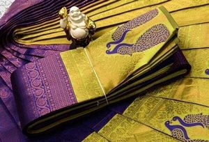 Elegant Purple &amp; Yellow Peacock Saree