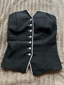 Chic Black Corset Top with White Trim