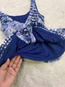 Boho Blue Floral Smocked Button-Up Top