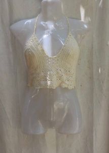 I. Crochet Halter Neck Crop Top