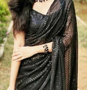 Sequin Black Saree with cropped top blouse