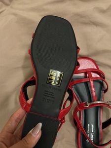 Red Strappy Flat Sandals