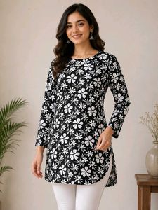 Chic Black & White Floral Kurta custom made
