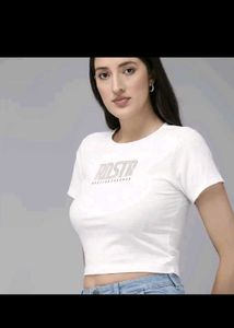 White Cropped T-Shirt with Graphic Print