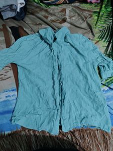 Light Blue Crinkled Button-Up Shirt