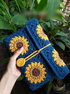 Handmade Crochet Sunflower Clutch
