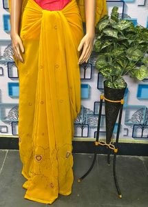 Saree yellow embroidery work latest design