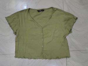Cute Green Button-Up Crop Top