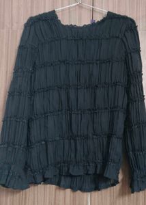 Black Textured Long Sleeve Top
