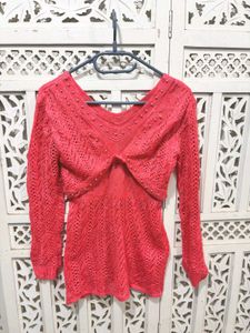 Coral Knit Sweater with Beaded Details