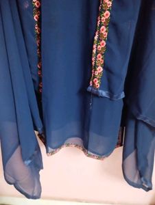 Embroidered Navy Blue Kurta shrara Set