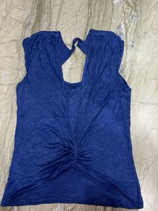 Stylish Blue Twist Front Cutout Top
