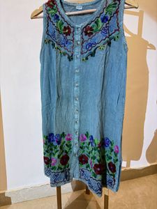 Embroidered Denim Kurta