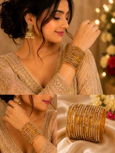 Elegant Gold Bangles with White Stones
