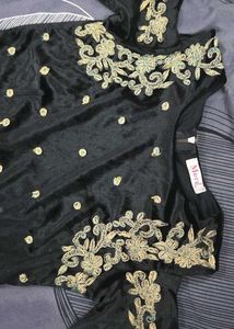 Elegant Black top and Green skirt