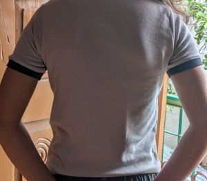 Grey Ribbed Collared Top