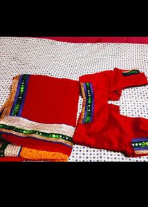 Vibrant Red Saree with Embellished Border