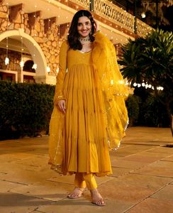 Shimmering Mustard Sequin Georgette Suit Set
