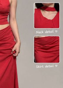 Red Co-ord Set - Crop Top &amp; Maxi Skirt