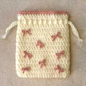 Cute Crocheted Drawstring Pouch Bag