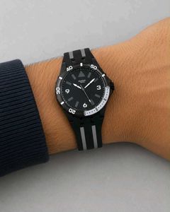 Swatch Watch - Black with Grey Stripes PREMIUM FOR