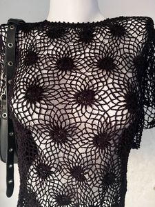 Black Crochet Knit Top