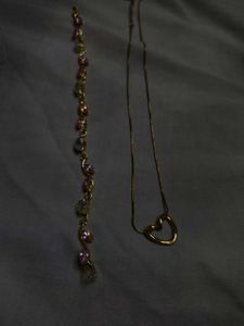 Gold Tone Bracelet and Heart Necklace Set