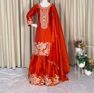 Orange Embroidered Kurta Set