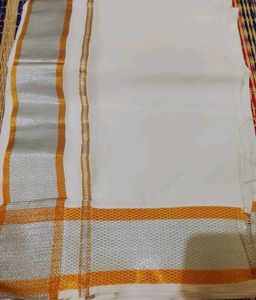Brand New Dhoti with Gold &amp; Silver Border
