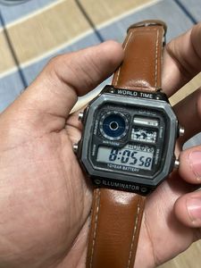 Retro Digital Watch with Leather Strap