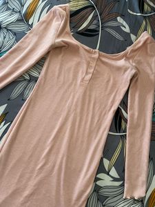 Soft Pink Ribbed Long Sleeve Mini Dress