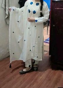 Elegant Cream Kurta Set with Blue Embroidery