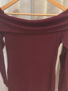 Maroon Off-Shoulder Long Sleeve Dress