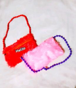 Red Pink Kid's Furr Soft Sling Bag Combo Set Of 2.
