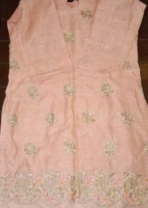 Peach Embroidered Kurta duppata set