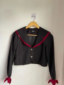 Anime inspired Cropped Black Jacket with Red Trim